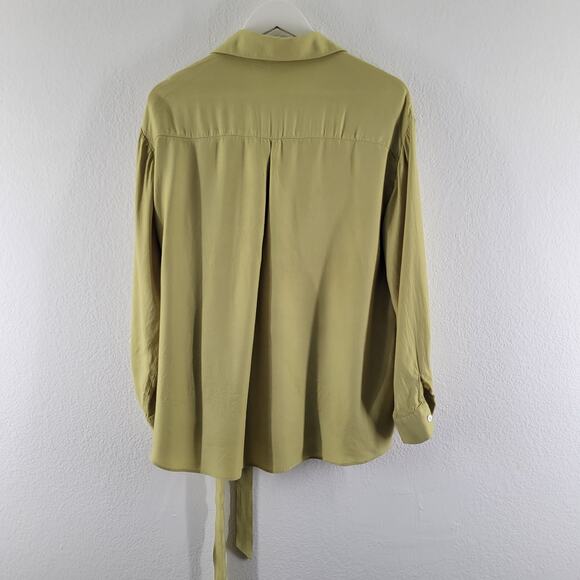 Berlook Button up Shirt w Tie Front Womens Small Green Minimalist Office Artsy - Picture 6 of 12